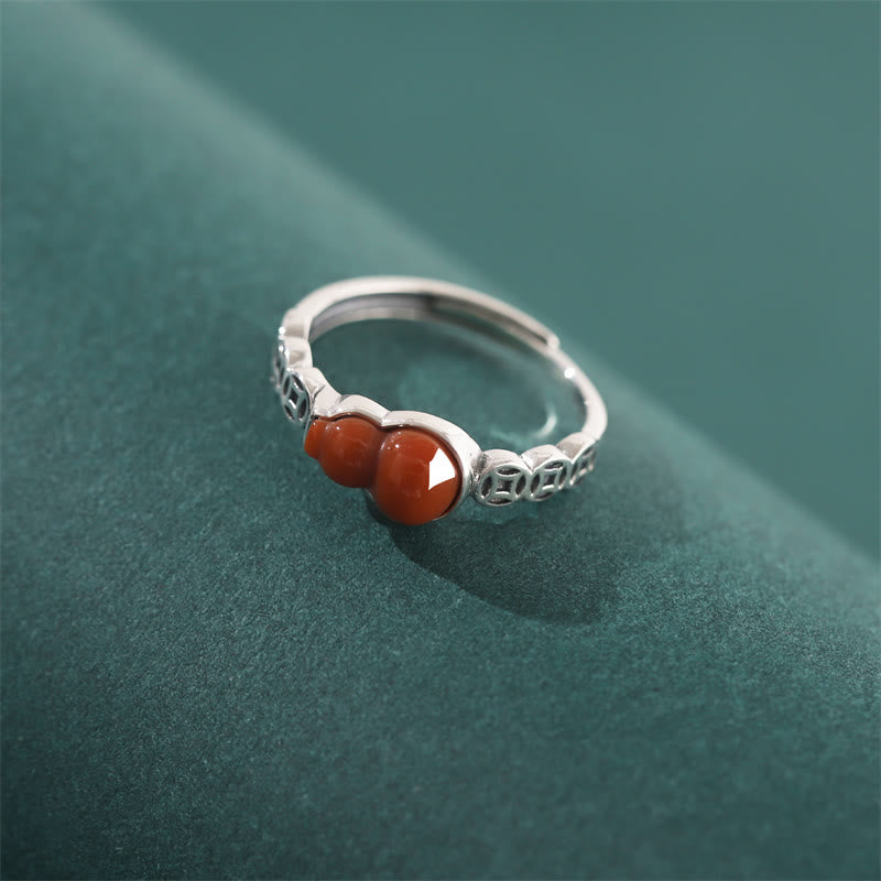 Anello di autoaccettazione con moneta di rame e zucca in argento sterling 925 con pietre Buddha Stones e agata rossa - image 1