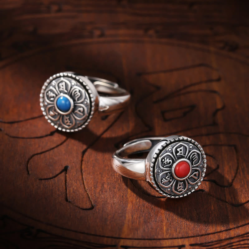Anello girevole con Buddha Stones tibetano Om Mani Padme Hum Peace