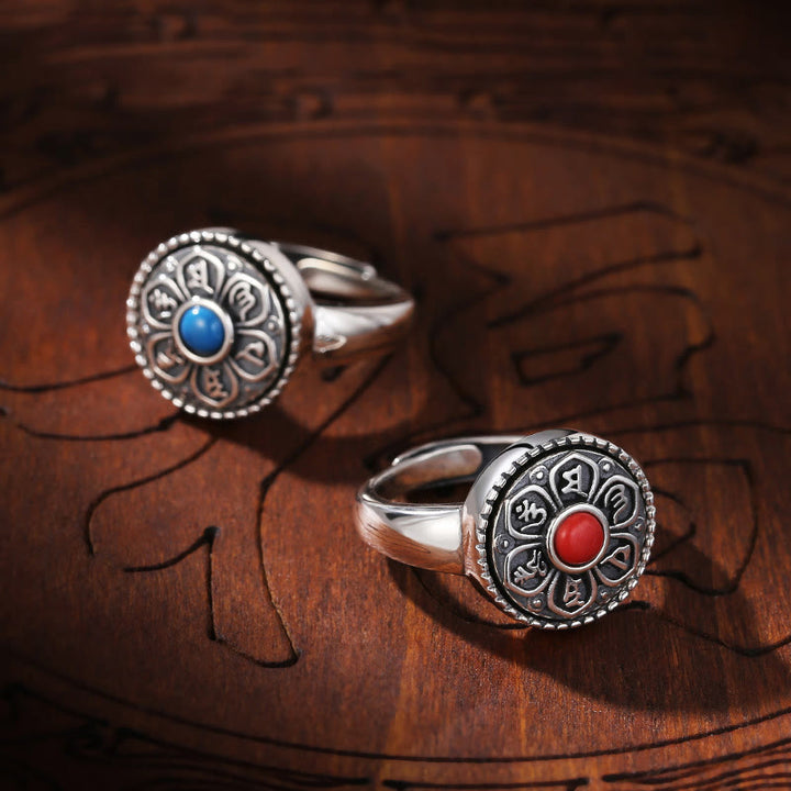 Anello girevole con Buddha Stones tibetano Om Mani Padme Hum Peace