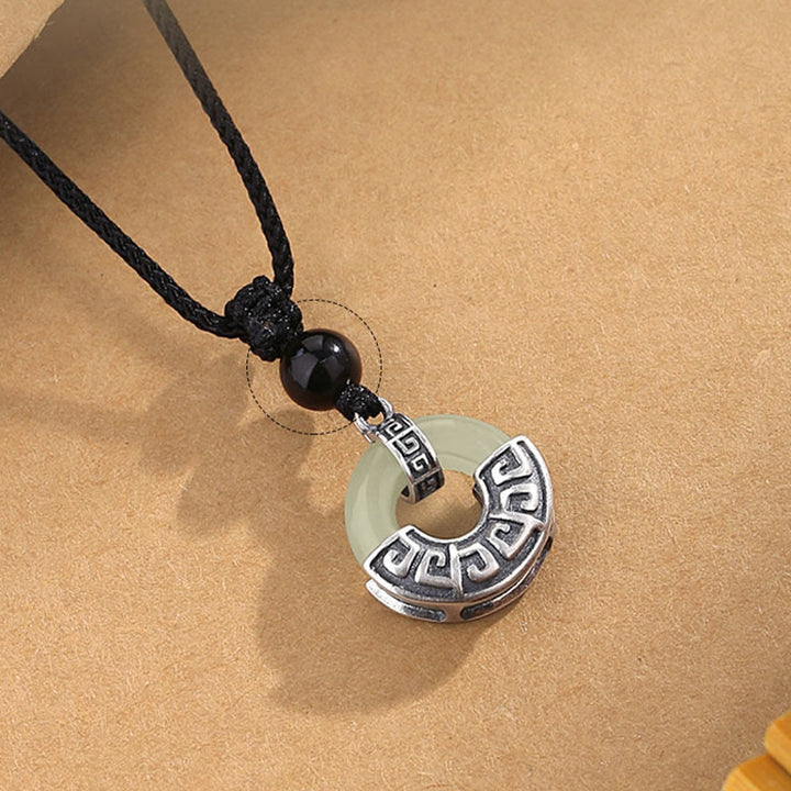Collana con ciondolo Buddha Stones in argento sterling 925, giada naturale di Hetian, fibbia della pace e prosperità - image 2