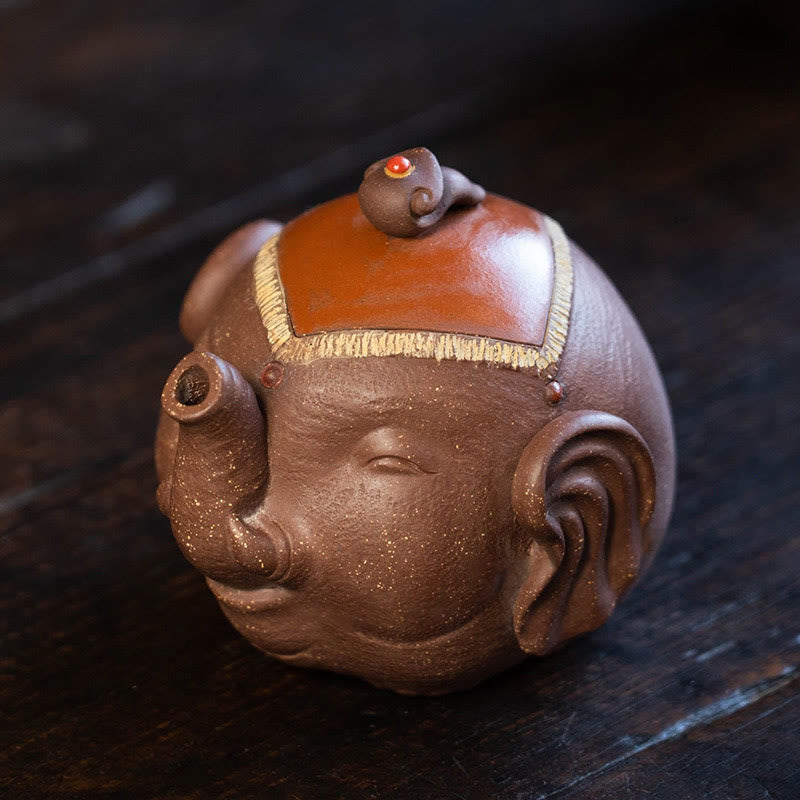 Teiera in ceramica viola con Buddha Stones, elefante carino e nuvole di buon auspicio