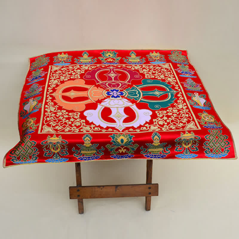 Tappetino da altare con preghiera a nodo infinito, meditazione curativa, 8 simboli di buon auspicio, runner da tavolo