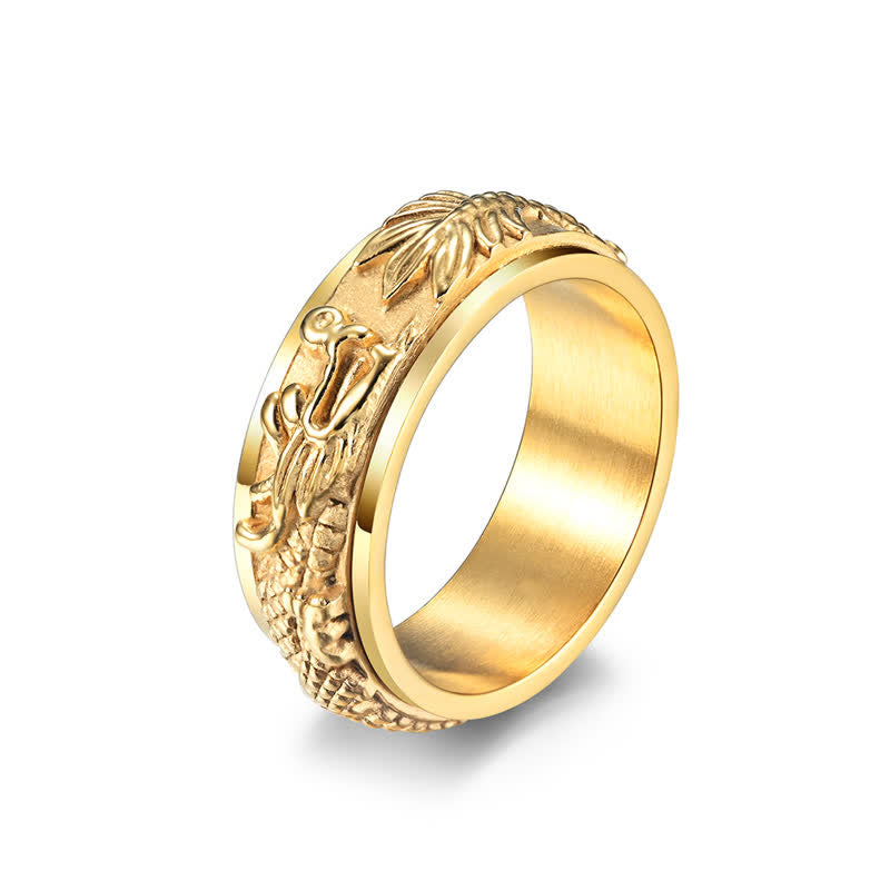 Anello girevole di stimolazione in acciaio al titanio con Buddha Stones drago - Oro - US11 - image 5