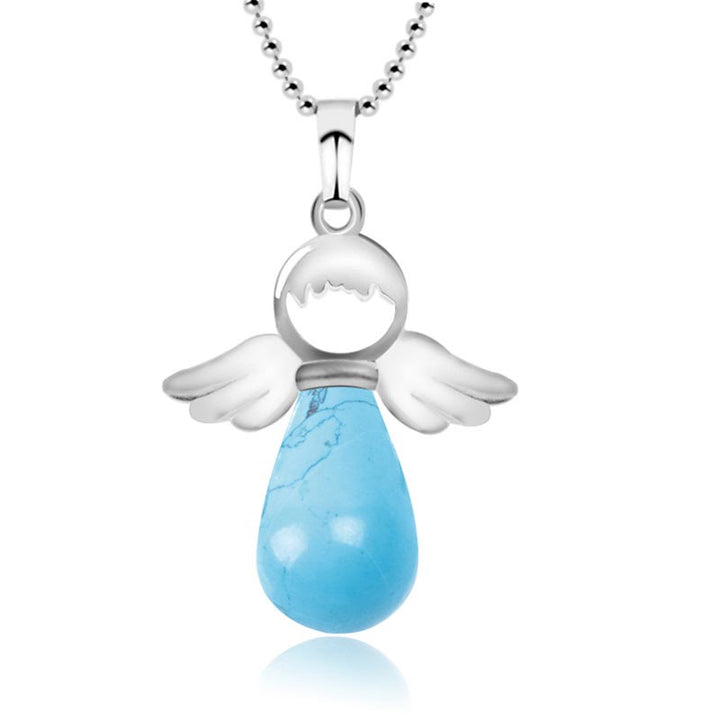 Collana con ciondolo portafortuna in cristallo naturale con piccole ali d'angelo Buddha Stones