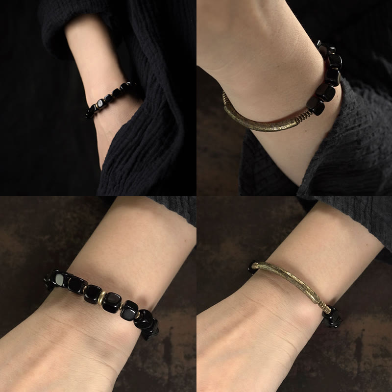 Braccialetto di coppia Buddha Stones Black Obsidian Crystal Copper Strength - image 11