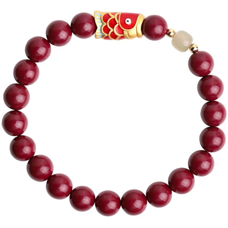 Braccialetto di benedizione con perline di giada Hetian, cinabro naturale, pesce koi fortunato, Buddha Stones
