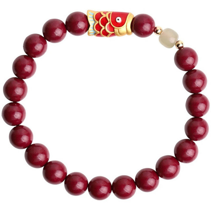 Braccialetto di benedizione con perline di giada Hetian, cinabro naturale, pesce koi fortunato, Buddha Stones