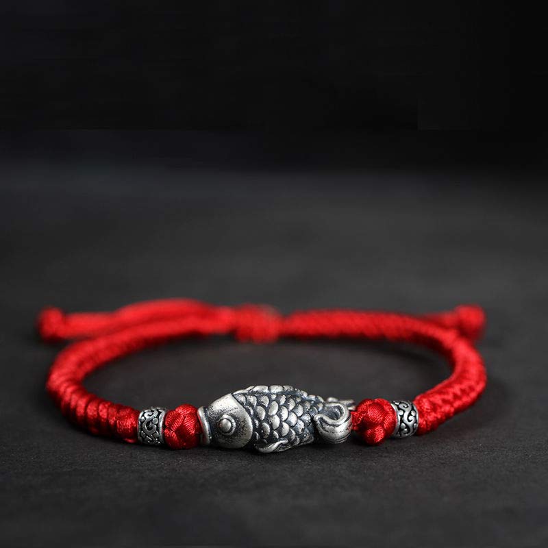 Braccialetto intrecciato con corda in argento Buddha Stones Luck Koi Fish