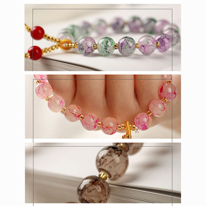 Braccialetto di armonia con perline di vetro Liuli Buddha Stones Blessing