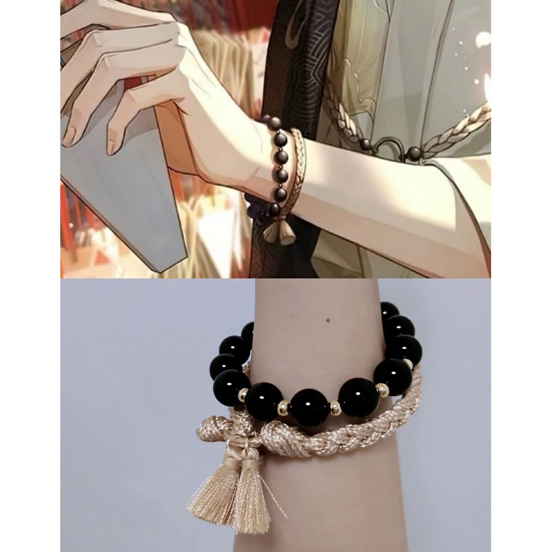 Braccialetto di supporto e protezione con perline di onice nero Buddha Stones 2 pezzi