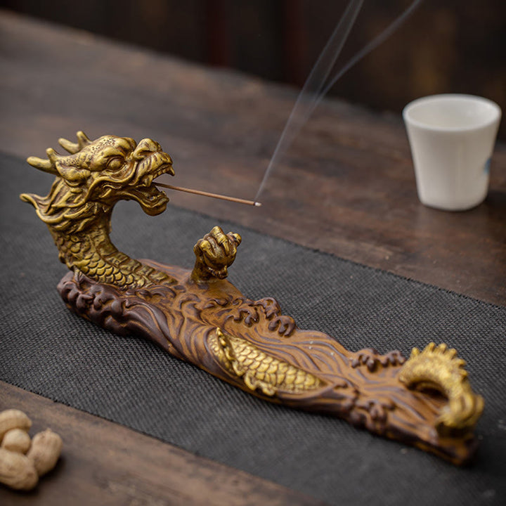 Decorazione bruciatore di incenso in ceramica con bastoncino di protezione del drago Buddha Stones