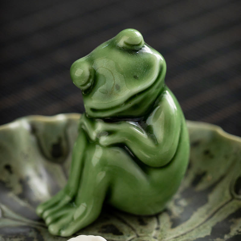 Buddha Stones Foglia Meditazione Rana Modello Guarigione Ceramica Bruciatore Incenso Decorazione