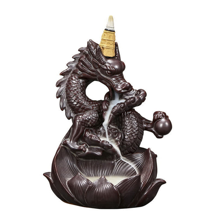 Bruciatore di incenso in ceramica con motivo a loto di drago, protezione e forza, decorazione