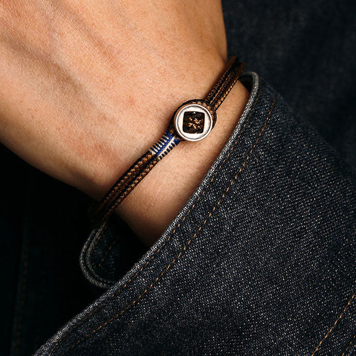 Braccialetto con cordino intrecciato di protezione con bottone fatto a mano in argento sterling 925 Buddha Stones - image 13