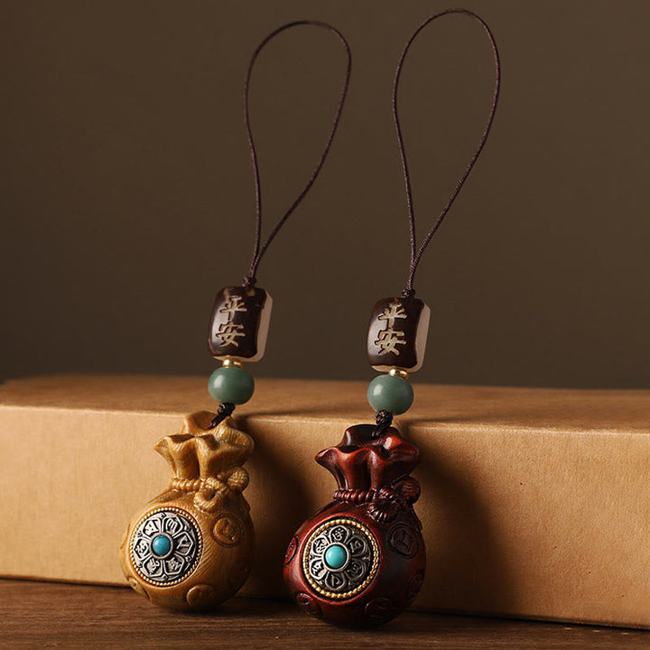 Buddha Stones Piccola foglia Sandalo rosso Sandalo verde Borsa per soldi Om Mani Padme Hum Portachiavi di protezione girevole Decorazione da appendere al telefono - image 18