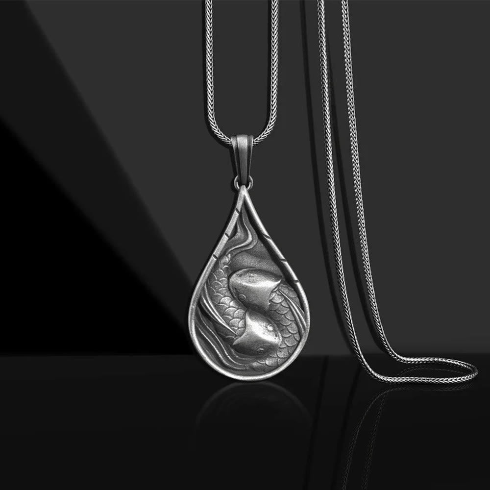 Collana con ciondolo a forma di goccia d'acqua in stagno puro con pesce koi fortunato Buddha Stones , prosperità - Ciondolo a forma di pesce koi e catena a chiglia - image 1