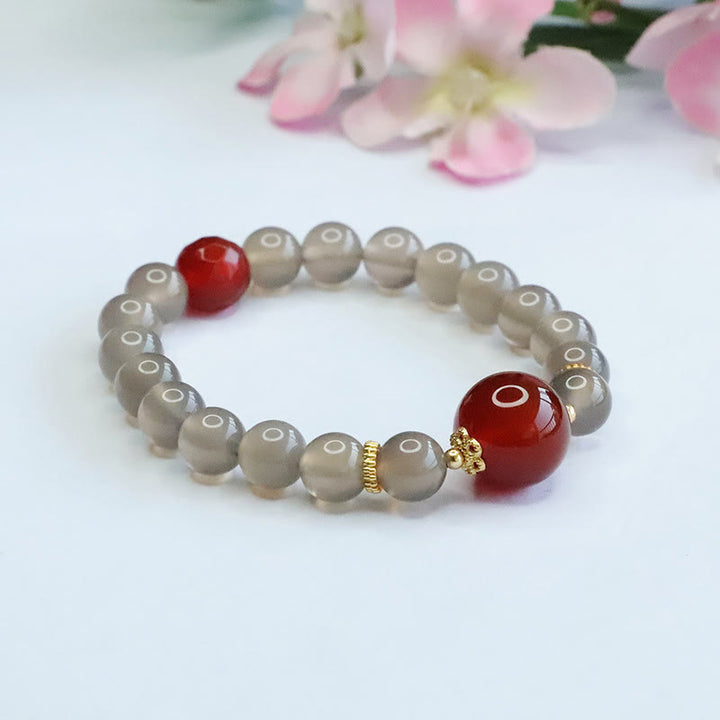 Braccialetto dell'armonia in agata rossa e calcedonio grigio naturale Buddha Stones