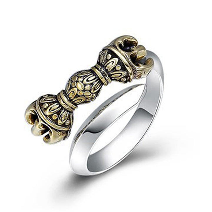 Buddha Stones Tibetano Dorje Vajra Inciso Design Rame Fortuna Ricchezza Anello Regolabile