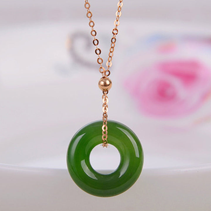 Collana con ciondolo in rame placcato oro 14k con giada ciano curativa rotonda - image 2