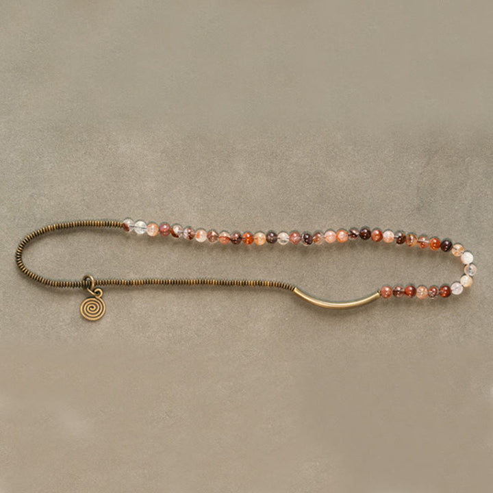 Bracciale Buddha Stones Viola Phantom Rosso Quarzo Ematoide Quarzo Rutilato Verde Rame Amore Perdona
