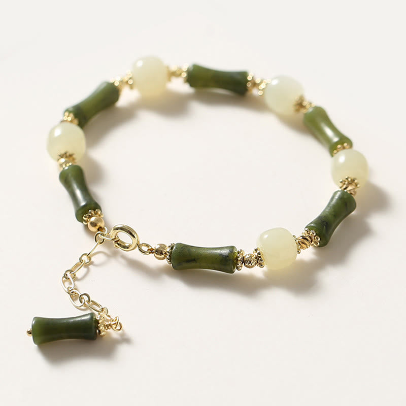 Braccialetto a catena con perline di vetro e bambù, fortuna e forza , Buddha Stones