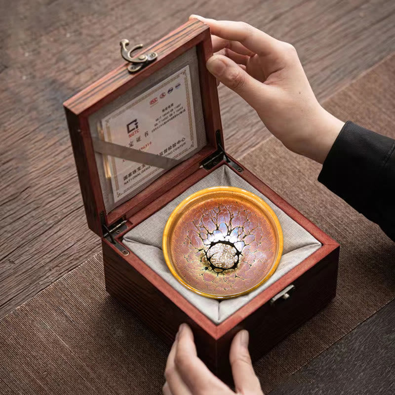 Tazza da tè in ceramica cinese Jianzhan con motivo a pois dorati Buddha Stones Kung Fu Tea Cup Bowl con scatola regalo