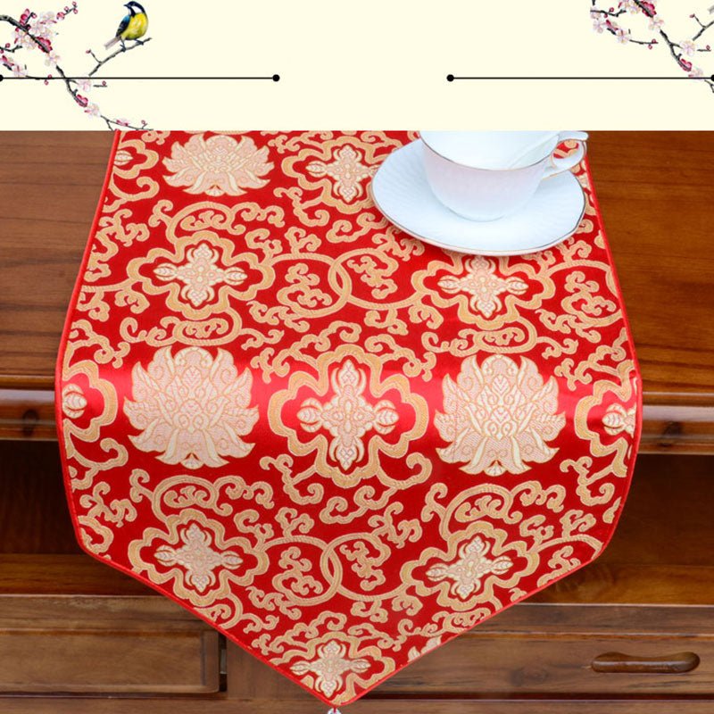 Preghiera Altare Fiore Vajra Drago Modello Tibetano Simboli di Buon Auspicio Nappe Jacquard Runner da Tavolo