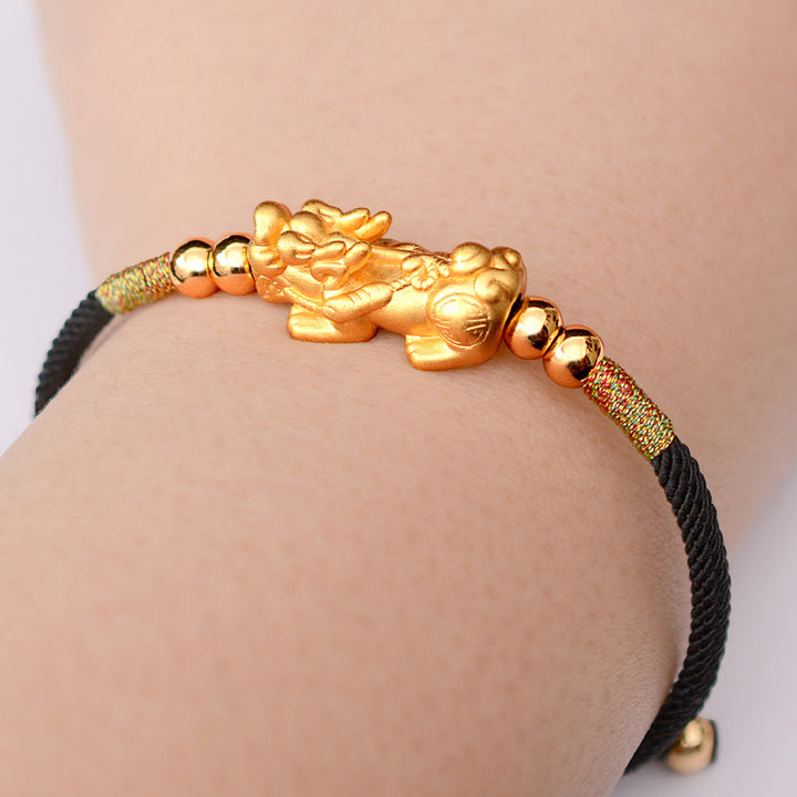 Braccialetto Buddha Stones PiXiu Luck Red String placcato oro 24K - Cordino nero (oro) (circonferenza del polso 12-19 cm) - Argento sterling 999 - image 17