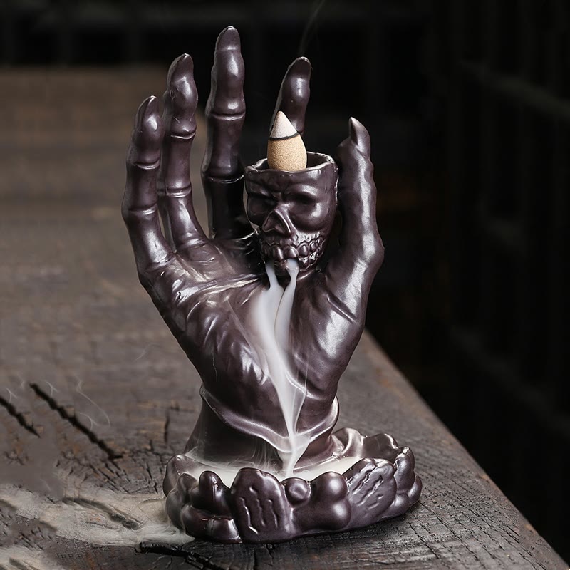 Buddha Stones Halloween Fantasma Mano Teschio Testa Ceramica Pace Guarigione Bruciatore di Incenso Decorazione