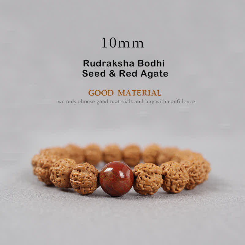Buddha Stones Tibet Rudraksha Bodhi Seed Dzi Bead Ambra Turchese Bracciale della Ricchezza - 10 mm - Seme di Rudraksha Bodhi e agata rossa - image 14