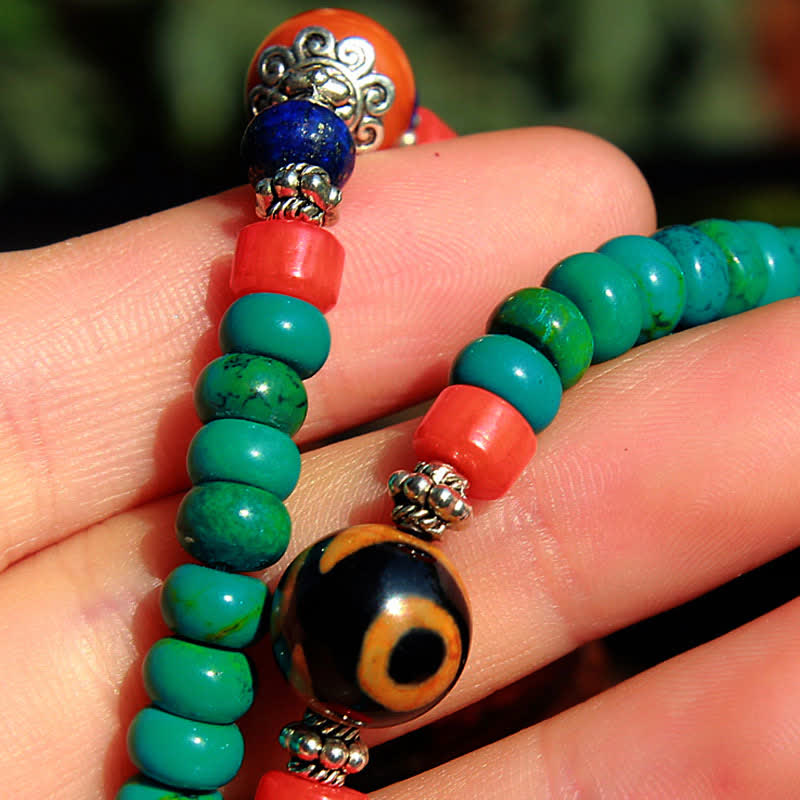 Buddha Stones 108 Mala Beads Tibetano Turchese Dzi Bead Braccialetto di Protezione