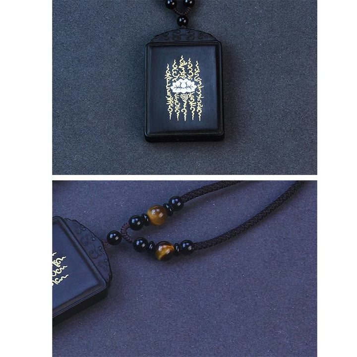 Collana con ciondolo in argento sterling 999 con Buddha Stones e legno di ebano e loto intarsiato e calmo - image 5