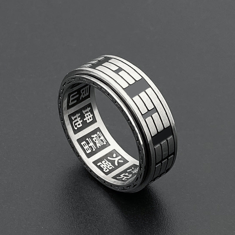 Anello girevole in acciaio al titanio con equilibrio Buddha Stones Bagua Yin Yang