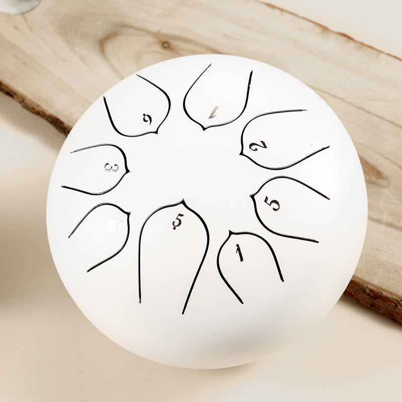 Buddha Stones Steel Tongue Drum Sound Healing Meditazione Lotus Pattern Drum Kit 8 Note Strumento a percussione da 6 pollici