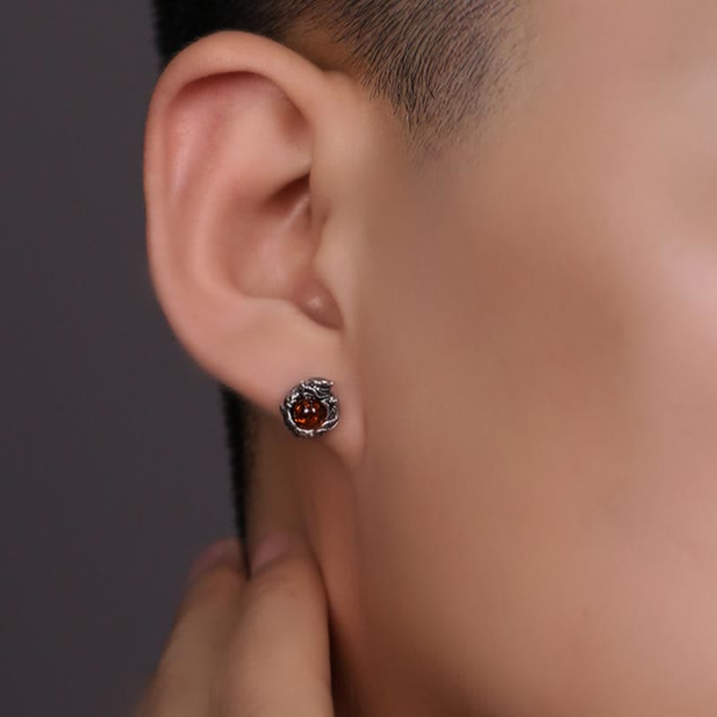 Orecchino a perno Buddha Stones 925 Sterling Silver Ambra naturale Drago Protezione Successo - image 6
