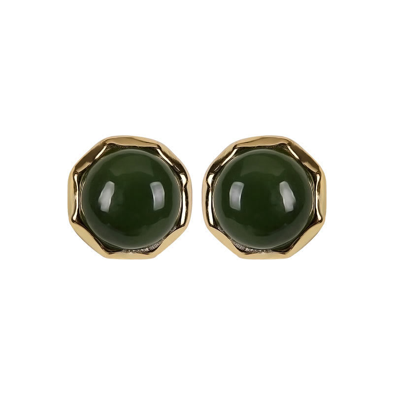 Orecchini a bottone con perline di giada ciano naturale Hetian in argento sterling 925 placcato oro Buddha Stones - image 8