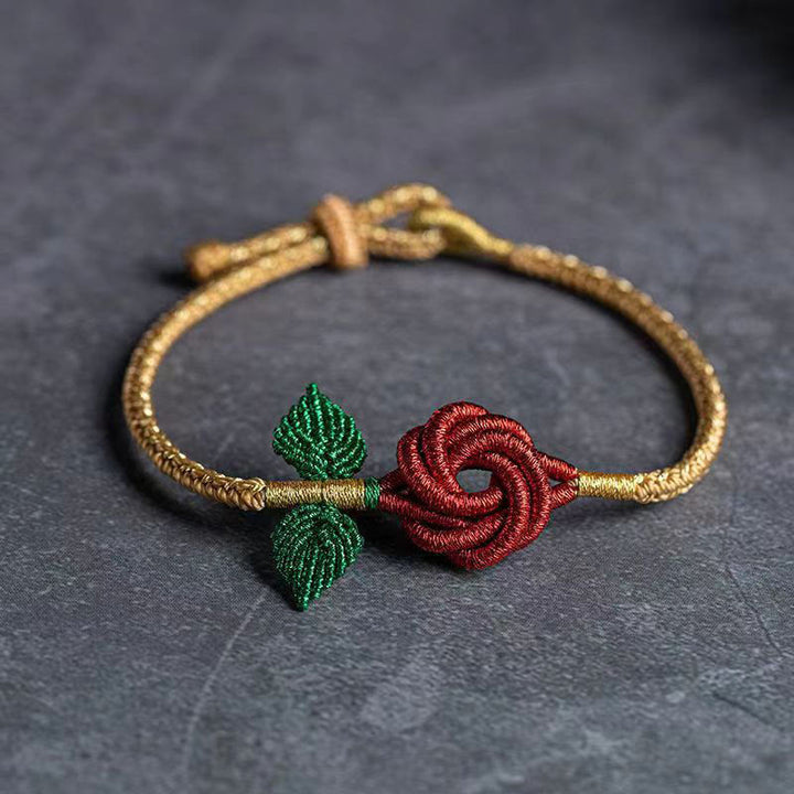 Braccialetto fatto a mano con nodo della pace , Buddha Stones, fiore di rosa, corda a otto fili, fortuna