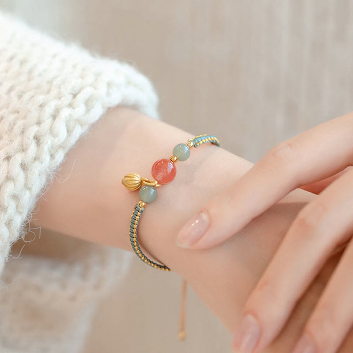 Braccialetto Buddha Stones Red Agate Jade Lotus Confidence Calm String