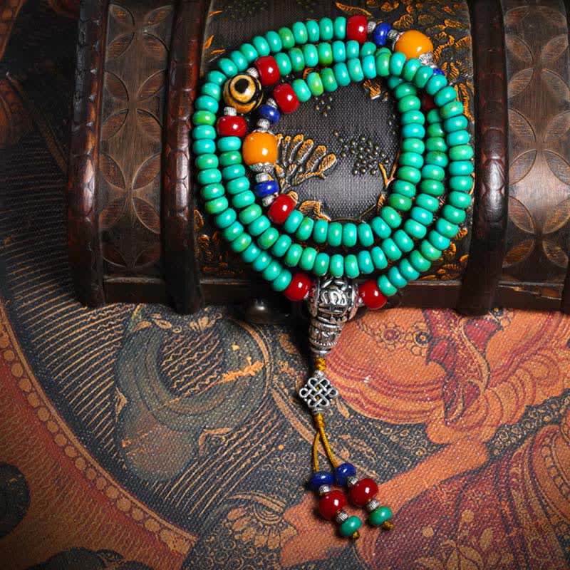 Buddha Stones 108 Mala Beads Tibetano Turchese Dzi Bead Braccialetto di Protezione