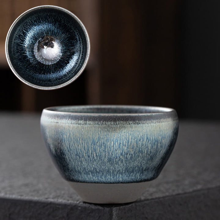 Buddha Stones Vintage Cinese Argento Blu Jianzhan Forno Cambiamento Porcellana Tazza da Tè Kung Fu Tazza da Tè