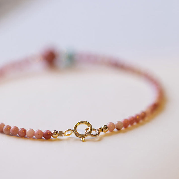 Bracciale a catena con energia amorevole in rodonite naturale placcato oro 14K Buddha Stones