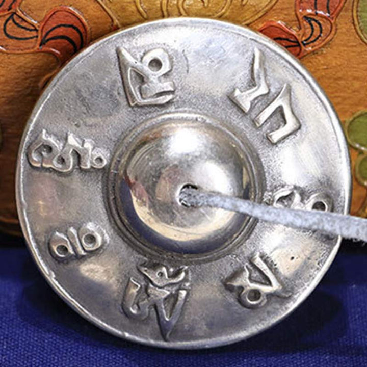 Buddha Stones Campana Tingsha Tibetana Sei Parole Vere Decorazione Guarigione Rame Bianco