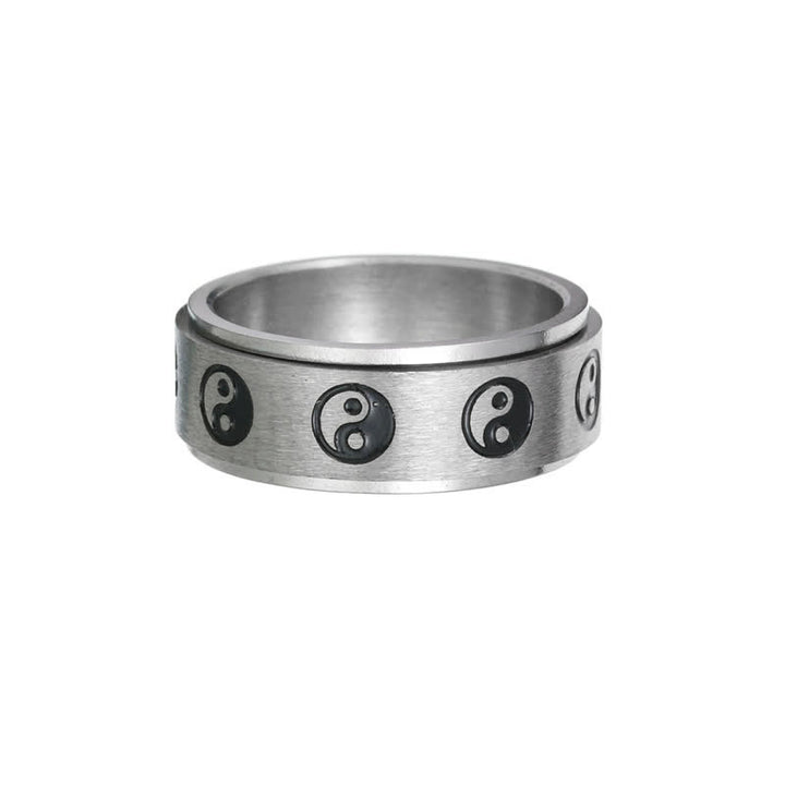 Anello girevole in acciaio al titanio Buddha Stones Yin Yang