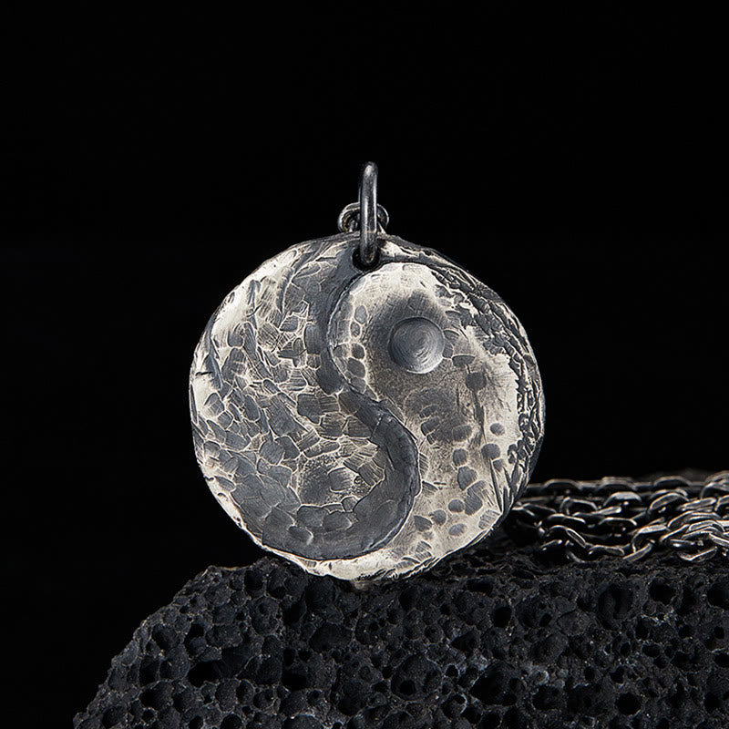 Buddha Stones 990 Sterling Silver Yin Yang Hammer Texture Collana con ciondolo Armonia - Argento Sterling 990 - image 0