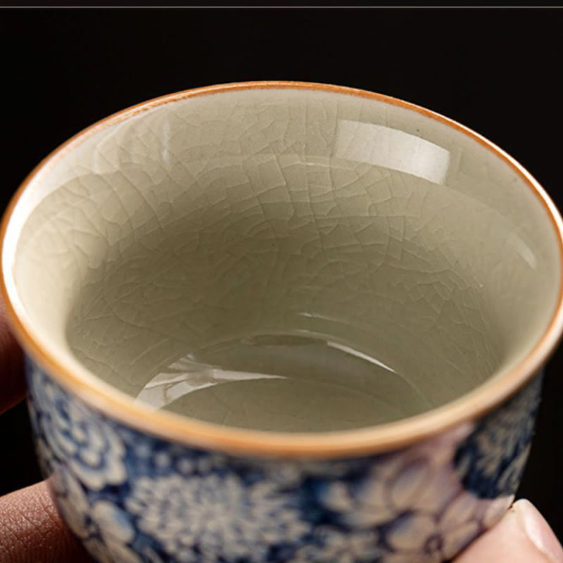 Buddha Stones Vintage Lotus Peonia Prugna Fiore Crisantemo Tazza da tè in ceramica Tazze da tè