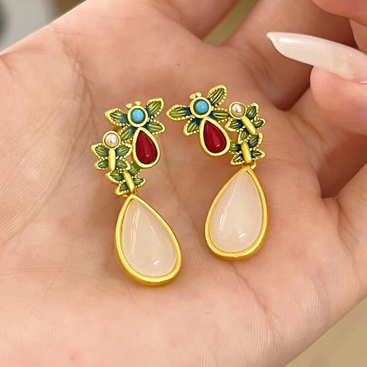 Buddha Stones pendenti con goccia d'acqua, giada bianca, agata rossa e protezione a farfalla