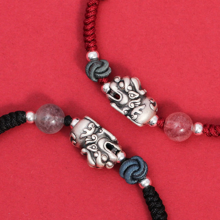Bracciale intrecciato Buddha Stones 999 Sterling Silver PiXiu Strawberry Quartz Bead Wealth Luck - image 10