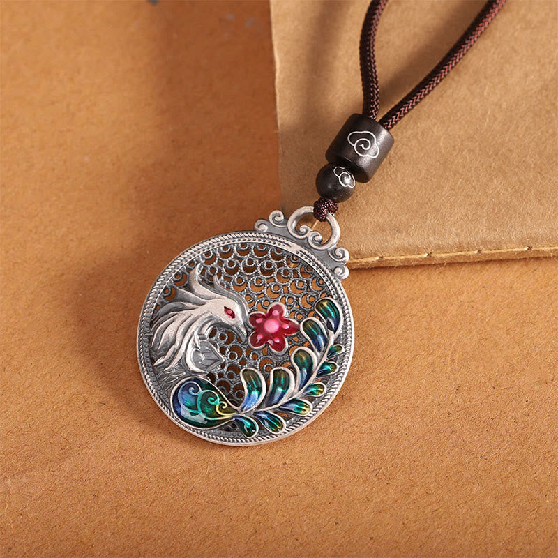 Collana con ciondolo a forma di fenice in argento sterling 990 con Buddha Stones e protezione dalla fortuna - image 1