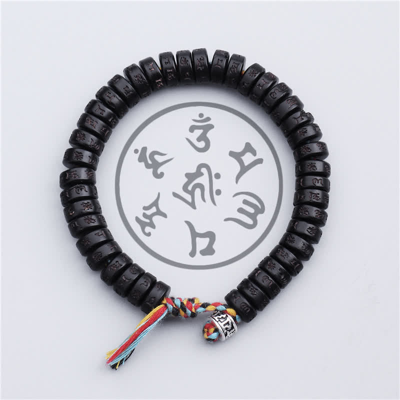 Buddha Stones Perline di guscio di cocco tibetano Braccialetto della felicità con mantra Om Mani Padme Hum inciso - image 3