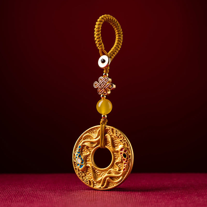 Portachiavi Buddha Stones Double Koi Fish Peace Buckle Wealth Luck
